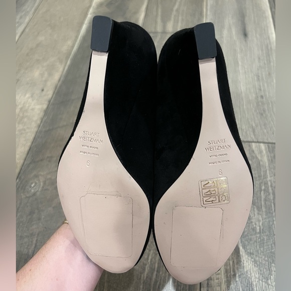 NWOT Stuart Weitzman black suede Annaform wedges - Picture 3 of 5